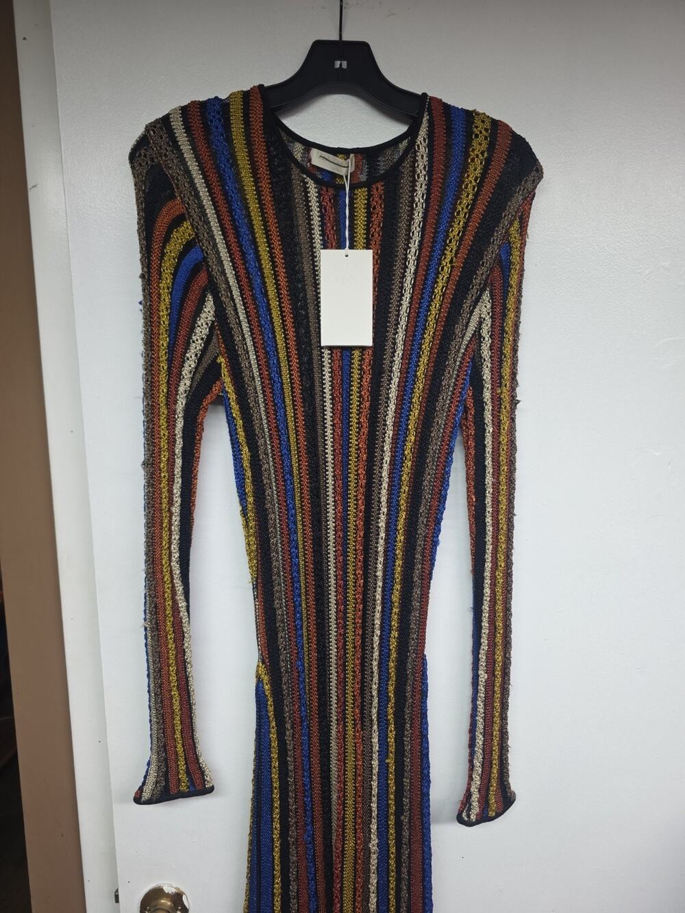 Ulla Johnson Multicolor Striped Knit Maxi Dress Long Sleeve Cotton Blend Size L
